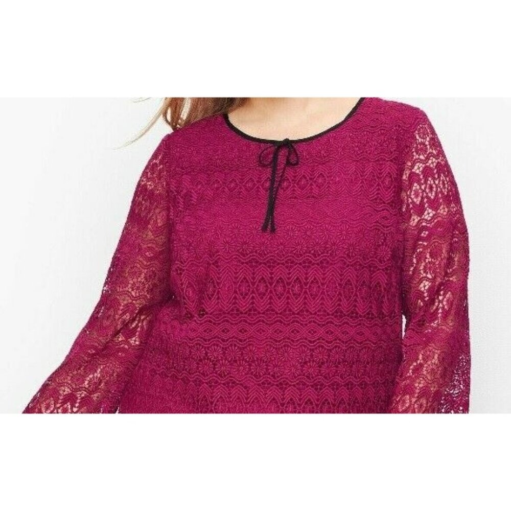 TALBOTS Detailed Lace Top 3/4 Sleeve Crew Neck Size 3X Woodland Berry NWT